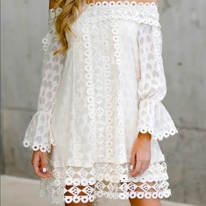 “Tea with You” Lace Off the Shoulder Dress